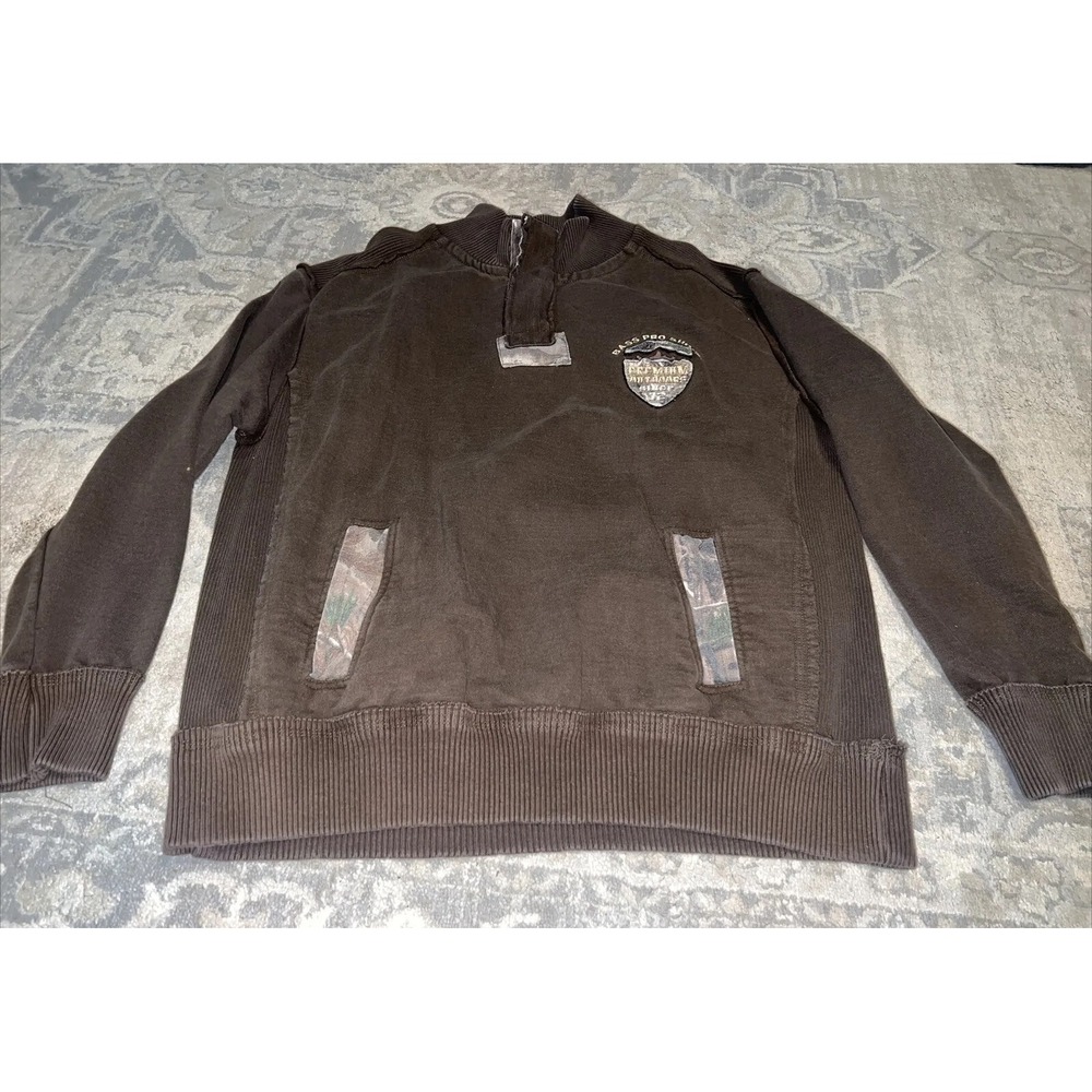 Bass Pro Shop 1/4 Zip Pullover Brown Camo Heavyweight Men's SZ‎ XL